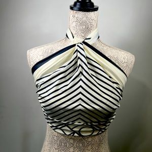 Women’s Scarf; silk-like black and cream scarf